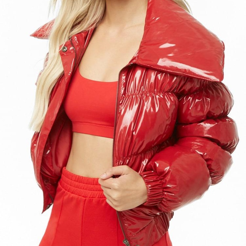 Red Crop Puffer Jacket